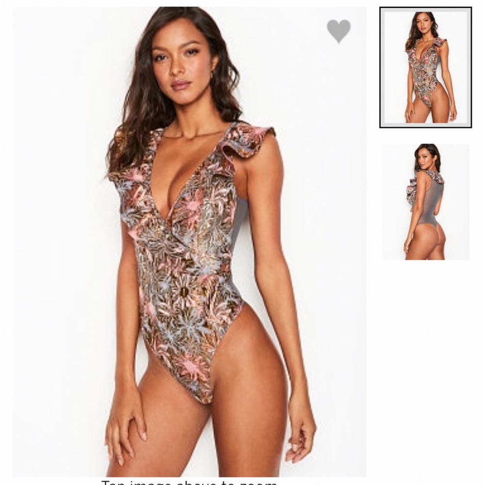 Original Victoria's Secret Dream Angel Shine Brocade Ruffle Bodysuit mesh back S
